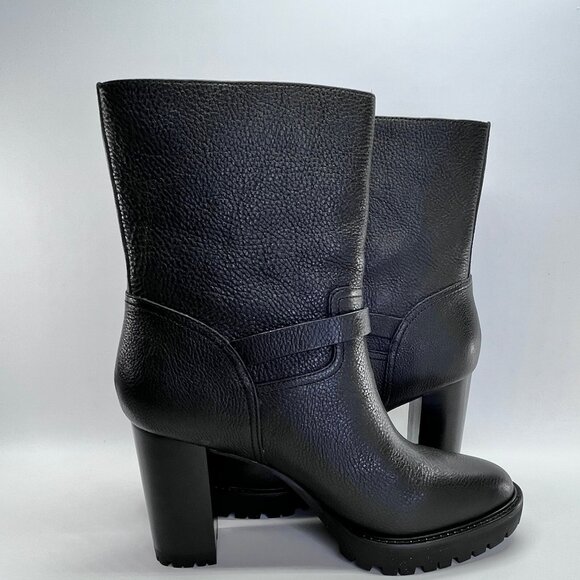 Ralph Lauren Lyvia Leather Boot Size 11B Black Tumbled Mid Calf Block Heel - Picture 7 of 16